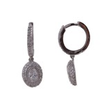 Sterling Silver Thin Huggies with CZ Oval Dangle